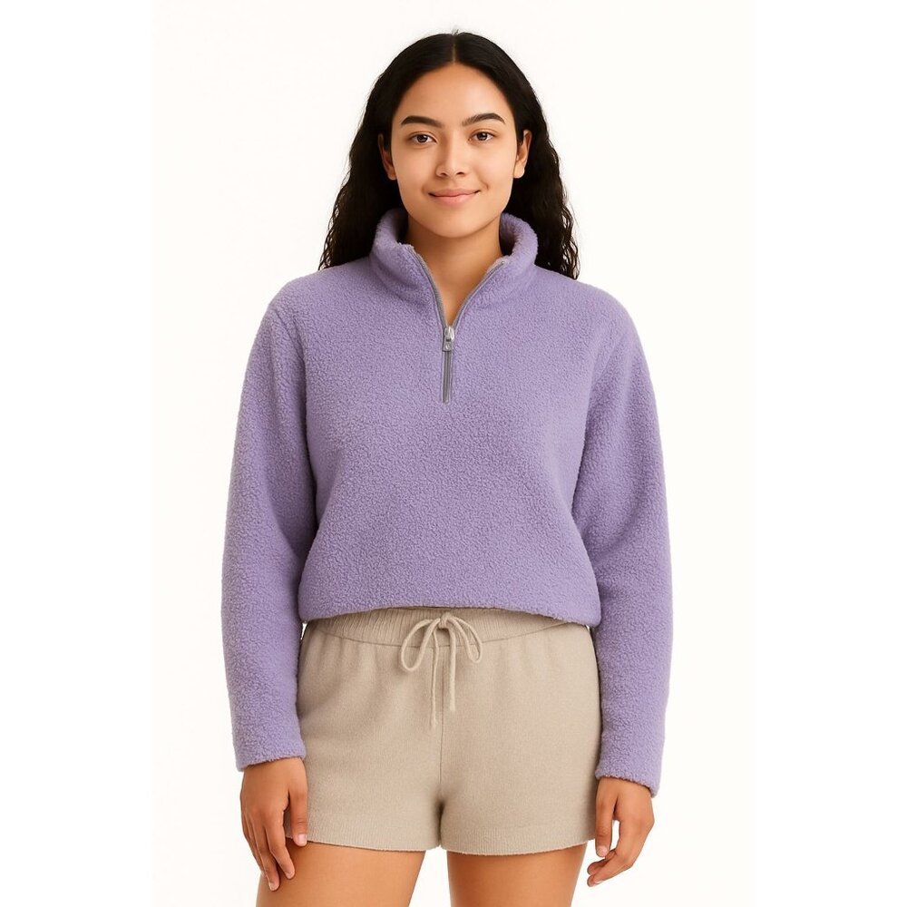 DYI Women's 1/2 Zip Fuzzy Fleece Sweater Lavender Size Large
